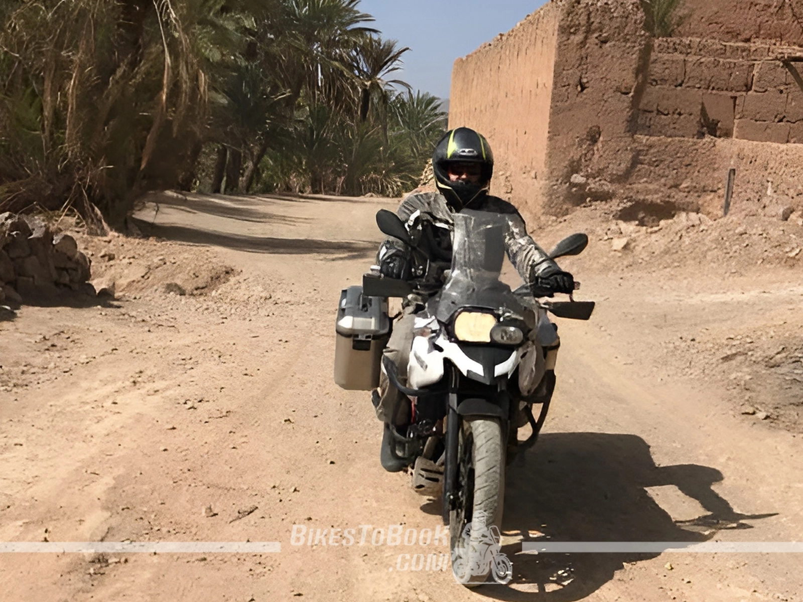BMW GS riding through the Atlas Mountains in Morocco