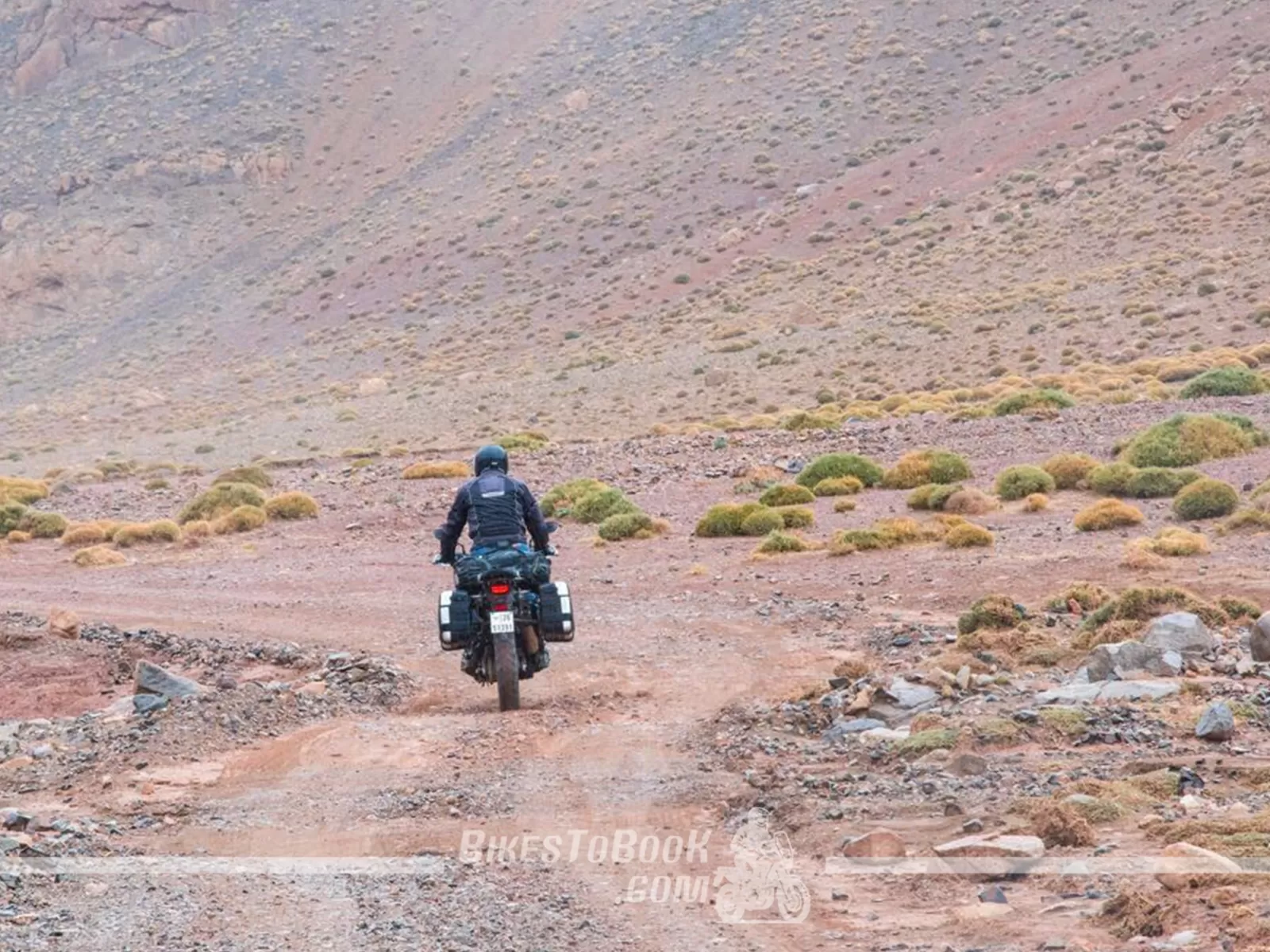 Adventure motorcycle on an Atlas mountain road near Marrakech